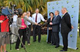 PhotoID:10856, Minister Crean fronts the media scrum