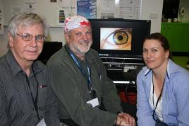 PhotoID:12574, Professor Reinhold Kliegl from the University of Potsdam, Germany,  Acting Head of Noosa Campus Professor Mike Horsely and Dr Tracy Harwood from De Montfort University in Leicester, England at the recent Eye tracker Conference held on Noosa campus