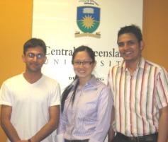 PhotoID:5120, Some of the current students who helped welcome the newcomers (from left) Kamaldeep Singh, Ivy Chung and Bir Prakash