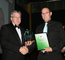 PhotoID:5190, IPWEA Qld president Patrick Murphy presents Brett Cagney with his award