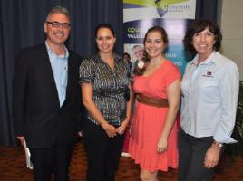 PhotoID:14657, L-R BMA representatives Paul Travers and Mary Bulger flanking BMA Indigenous Scholarship recipients Sharona Kemp (centre left) and Kaitlyn Busk (centre right) during the recent student awards ceremony