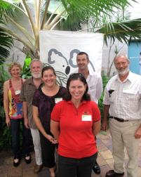 PhotoID:11857, Koala workshop participants L-R Ros Leslie (Koala Policy and Operations Branch QPWS); Dr Frank Carrick (UQ), Jennifer Tobey (San Diego Zoo), Gail Tucker (CQUni); Dr Bill Ellis (UQ) and Dr Alistair Melzer (CQUni).