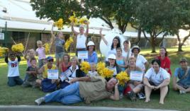 PhotoID:3982, Participants  relax after the Gladstone harbour festival parade