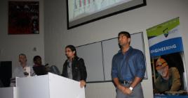 PhotoID:13380, Mackay Engineering students Anthony White, Tony Maggi, Sasmit Dahal and Manpreet Singh present their projects.