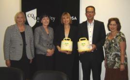 PhotoID:12956, At the presentation of breast-feeding equipment are L-R  Professor Ysanne Chapman (Dean of School of Nursing and Midwifery);  Jenny Davis (Interim Midwifery Head of Program);  Anita Bailey (Medela Australia, QLD Representative - Hospital);  Marc Reuser (Managing Director of Medela Australia);  Professor Donna Brien (Acting Noosa Campus Manager) 