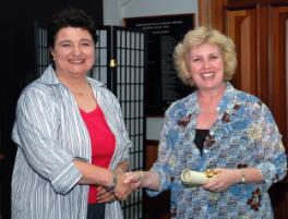 PhotoID:5156, Pro-Vice-Chancellor (Academic Services) Alex Radloff congratulates Jennifer Doak on completing the Early Career Academic Program.