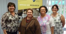 PhotoID:13526, Donna Smith, Bronwyn Fredericks, Margaret Anderson and Emma-Lee Bradford chat about the PhD journey