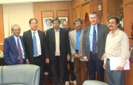 PhotoID:13969, Prof Chattopadhyay (second from left) and Professor Cole (second from right) with other researchers at the Indian Institute of Technology Kharagpur, including the Director (VC) Professor S. Som in the middle