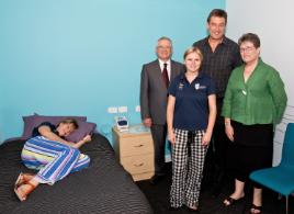 PhotoID:14157, Inspecting the new Centre are L-R Chancellor Rennie Fritschy, research officer Larissa Clarkson, Appleton Institute Director Professor Drew Dawson and researcher Associate Professor Verna Blewett