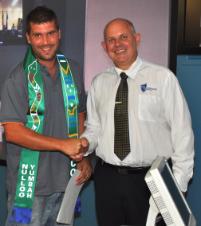 PhotoID:14194, Kelvin Rogers is congratulated by VC Scott Bowman. Kelvin is now in the workforce 