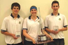 PhotoID:5019, Ben Lindsay, Stephanie Curran and Fynn Preuss with the trophy they won in the regional finals of the Australian National Chemical Analysis Competition held recently