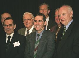 PhotoID:5231, Professor Rickard (right) with Des Pearson, Peter Wells, Tony Heffernan (1st postgrad), Bob Wells, Phillip Procopis and Bob Dalgleish