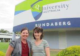 PhotoID:12322, Pre-service teachers Di Barrett and Kylie Barrand catch up on Bundaberg Campus to discuss their 'centre of excellence' journey