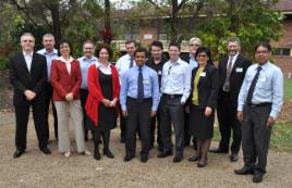 PhotoID:11554, Bright sparks L-R Robert  Wilson (Ergon),  Glenn Walden (Ergon), Dr Anna Thomas (IRIS), Tony Loveday (Ergon), Leanne Fallow (Ergon), Greg Nielson (Ergon), Dr Amanullah Maung Than Oo (CQUni),  Glen Robinson (Ergon),  Blake Harvey (Ergon),  Alastair Dawson (CQUni), Rosemarie Price (Ergon), Professor Chad Hewitt (CQUni), Professor Gopinath Chattopadhyay (CQUni)