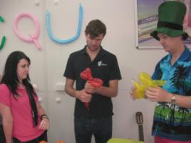 PhotoID:10665, Students prepare to entertain shoppers. L-R Casey Davis, Myles Hornstra and Paul Killingly