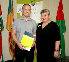 PhotoID:13892, Leonid Kotelnikov with Library Manager Jane Wilson