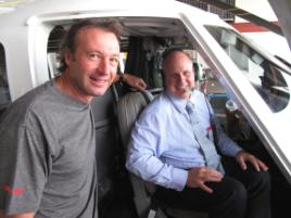 PhotoID:8755, Vice-Chancellor, Professor Scott Bowman with Senior Base Pilot Vince Corcoran at RACQ Capricorn Helicopter Rescue Service.