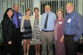 PhotoID:11428, Professor Phillip Clift and Associate Professor Helen Huntly welcome CQCircle guests: Jennifer Obst (Kepnock State High School) and her husband Simon, Kelsie Huntly, Eva Anderson and Steve Low (The IT Support Company)