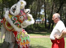 PhotoID:5430, Steve Plant instructs students in the Art of Chinese Lion Dancing