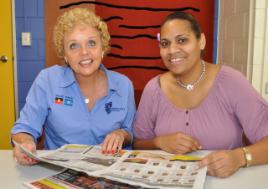 PhotoID:9173, Nulloo Yumbah's Vicki Pascoe and Robina Mann prepare for this weekend's NAIDOC Ball.