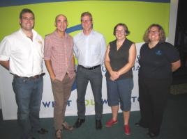 PhotoID:14168, L-R Patrick Hastings (QGC), Dr Scott Wilson (CQUni), Phil Harrison (CVA), Prof Marnie Campbell (CQUni) and Caitlin Davies (CVA) are pictured during the evening event