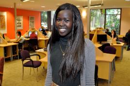 PhotoID:8814, First-year Business student Showdear Buomb-Galou exemplifies the concept of following study goals. Of Sudanese heritage, she was born in Egypt and studied in Brisbane before moving to Rockhampton