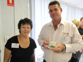 PhotoID:10452, Jenny Simpson Memorial Scholarship Fund committee member Julie Willans with donor Keith Winstanley