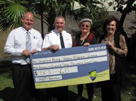 PhotoID:11358, Vice-Chancellor Scott Bowman, along with Kathy Ramm and Janelle Allen, present the cheque to Salvation Army Divisional Commander Major Rodney Walters.