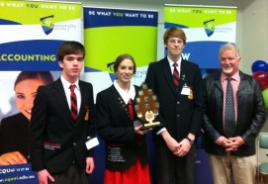 PhotoID:12570, L-R: Rockhampton Grammar School students Thomas Clarke, Jessica Kahl and Harley Messersmith with Professor Graham Pegg