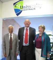 PhotoID:9616, Vice-Chancellor Professor Scott Bowman and medical program developer Cynthia Cowling welcome Dr Rehani to the campus