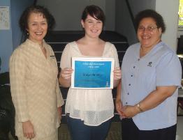 PhotoID:5714, Mackay North State High school Principal Lynda Boyle (left) and Mackay North State High teacher Carolyn Thomas (right) congratulate Shaye Brodie (middle) on receiving a CQU Business scholarship last week.