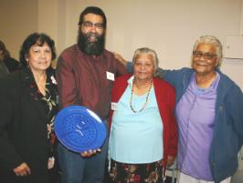 PhotoID:6068, Fitzroy Basin Elders Committee members Dorothy Hustler, Margaret Lawton and Connie Coolwell with Bob Muir