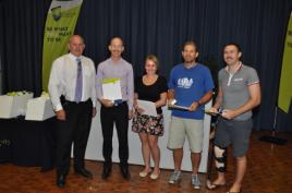 PhotoID:13618, The 10,000 Steps team are congratulated by CQUniversity Vice-Chancellor Professor Scott Bowman for their Opal Award. 