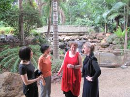 PhotoID:14286, Lived Experience Mental Health academic Louise Byrne (right) and Assoc Prof Monica Moran welcome Ako Yoshinaga (left) and Dr Midori Shmazaki to Rockhampton Campus 