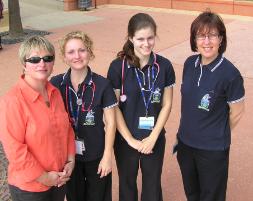 PhotoID:6636, Dr Kerry Reid-Searl discusses the Thai program with nursing students Vicki Zahl, Emma Benecke and Lea Vieth before heading off