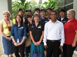 PhotoID:8418, International student visit: Back Row (left to right) Dr Fae Martin, Da-Sol Kim, Woo-Ram Lee, Hyang-Min Kim, Jae-Young Jeon, Hong-Chul Yang, Mun-Geol Lee. Front Row (left to right) Ja-Yeon Song, Eun-Ji Yu, Julie Kindervater, Dr Amanullah Maung Than Oo and Gina Yarrow.