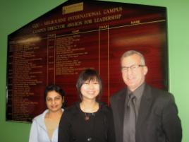 PhotoID:6227, Victorian State Director Associate Professor Ken Bruce congratulates Julianna Hakim and Archana before the official ceremony.