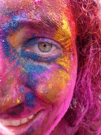 PhotoID:12803, Up close with Lily at the Holi Festival. Photo by Grant Mills