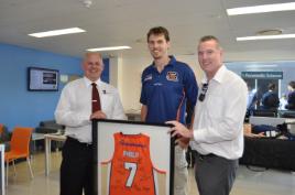 PhotoID:13019, CQUni VC Scott Bowman with Cairns Taipans co-captain Alex Loughton and GM Mark Beecroft.