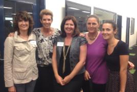 PhotoID:11835, Professor Helen Huntly (second from left) at the Centre of Excellence launch in Brisbane with Kylie Barrand and Di Barrett (from Bundaberg), Anita Stockwell (from Emerald) and Katie Chaseling (from Noosa)