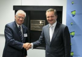 PhotoID:10716, Marking the campus launch are L-R Chancellor Rennie Fritschy and Minister Chris Bowen