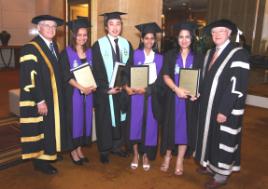 PhotoID:6681, The Chancellor and Vice-Chancellor with (from left to right) Susan Dragon, Ji Ho Sohn, Shefali Varma and  Saba Shabnam Maqsood Iqbal 