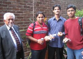 PhotoID:4050, International Cultural Advisor for Sydney and Melbourne campuses Dr Martand Joshi with students Sandip Jayantilal, Muhammad Sameer and Chinmay Patel.