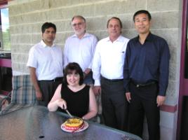 PhotoID:6640, Professor Kyd celebrates the new centre with (from left) Brijesh Verma, Dennis Jarvis, Kevin Tickle and Qing-Long Han