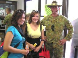 PhotoID:6854, Hearing about defence careers were Anastasia Ivanova and Elise Renton with Sgt Ray Hemmings.