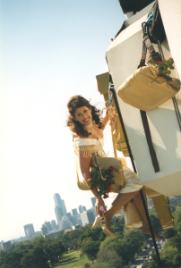 PhotoID:12295, Ana Marie jumps of Melbourne's Carlton Crest Hotel during her second wedding, which had an abseiling component