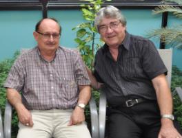 PhotoID:14060, Ron with another long-serving staff member, Assoc Prof Wally Woods