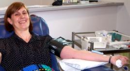 PhotoID:4804, CQU staff member Leonie Challacombe helps out at the blood challenge