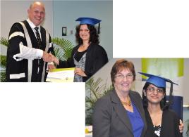 PhotoID:9033, VC Professor Scott Bowman congratulates Germany's Alexandra Linnemann and Robyn Bailey farewells India's Soniyaben Rajendrabhai Jagtap