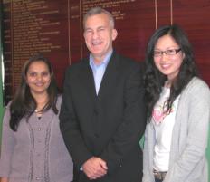 PhotoID:5708, Victoria State Director Professor Ken Bruce with (from left) Ivy and Pratima